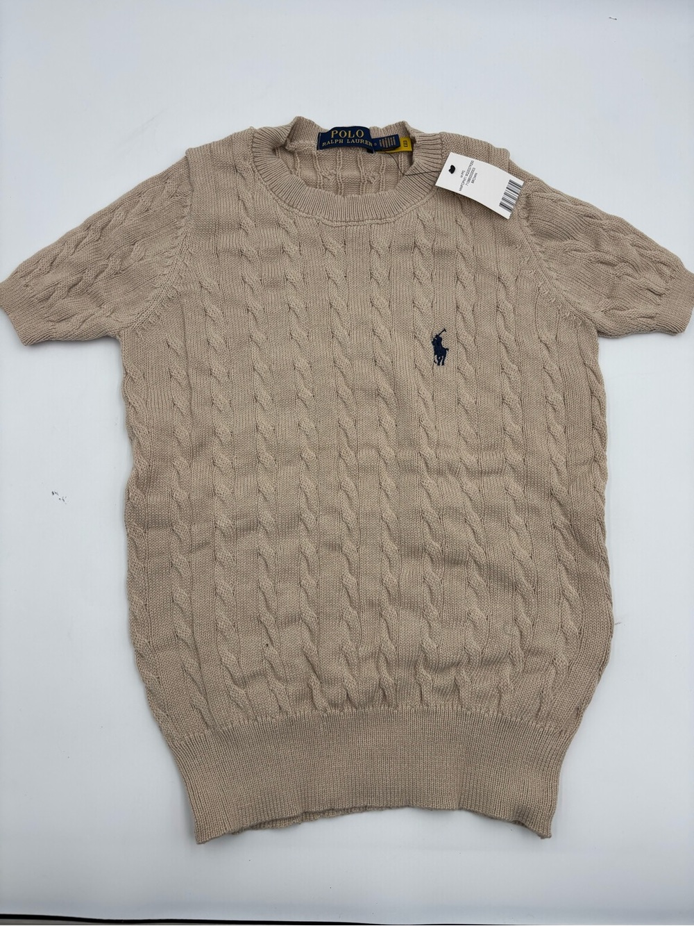 Polo By Ralph Lauren womens Short Sleeve Cable Knit Pima Cotton brown Sweater S